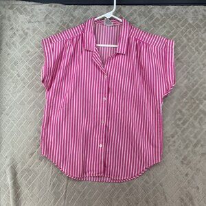 Liz Thomas Shirt Womens M Pink Striped Button Up Short Sleeve Vintage 90s